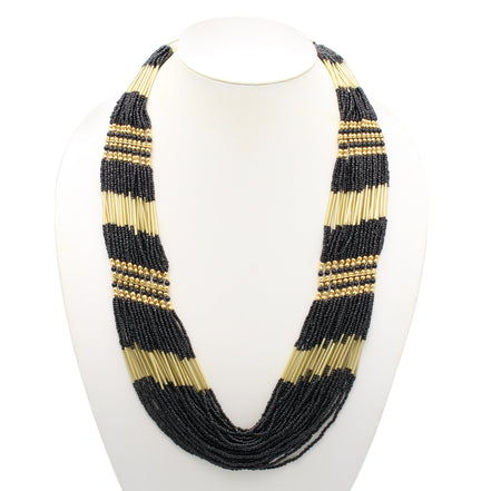 GOLD BLACK SEED BEAD STATEMENT NECKLACE #N2216GBLK