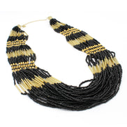 GOLD BLACK SEED BEAD STATEMENT NECKLACE #N2216GBLK