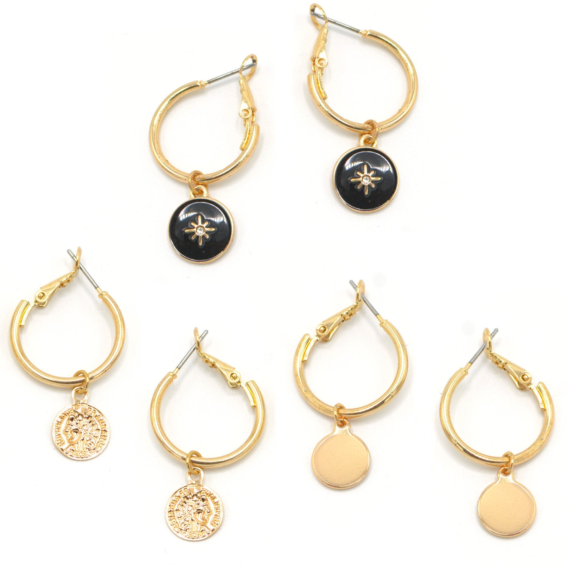 GOLD AND BLACK 3 PAIR EARRINGS SET#SQGN112910GB (SF7)