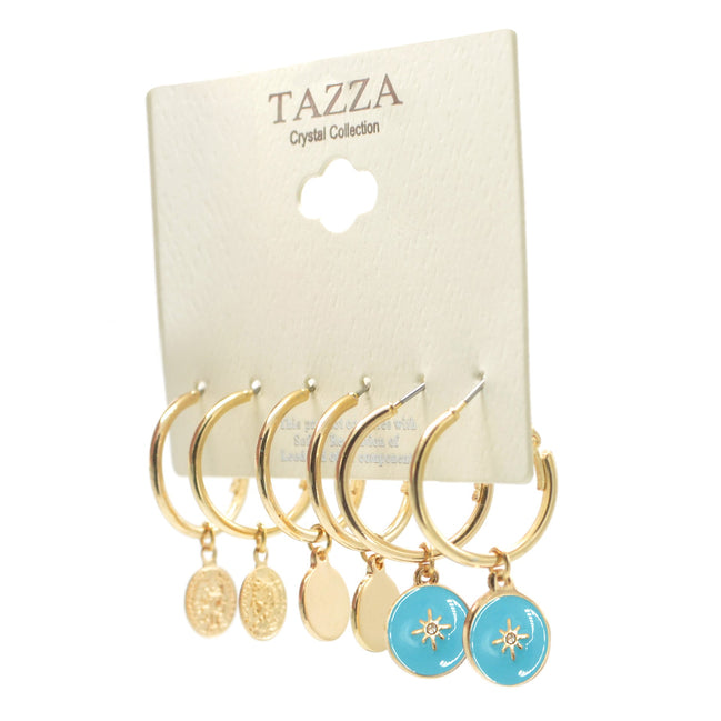 GOLD AND TURQUOISE 3 PAIR EARRINGS SET SQGN112910GT
