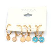 GOLD AND TURQUOISE 3 PAIR EARRINGS SET SQGN112910GT