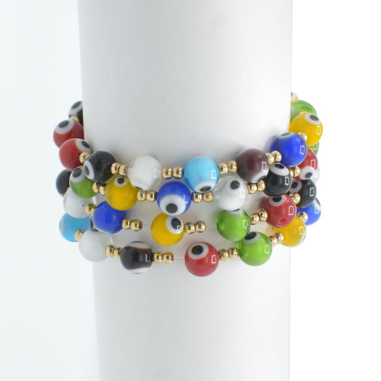 MULTICOLOR EVIL EYE STRTCH BRACELET SET # SQ321-110090(BB10)