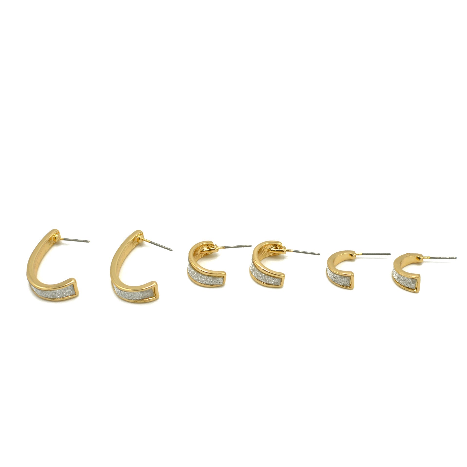 GOLD SET OF 3 GLITTER POST EARRINGS #SQGN1031-0009(GE1/GD1)