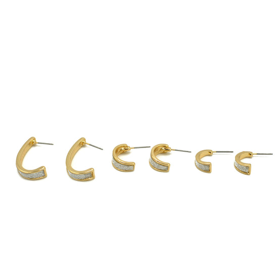GOLD SET OF 3 GLITTER POST EARRINGS #SQGN1031-0009(GE1/GD1)