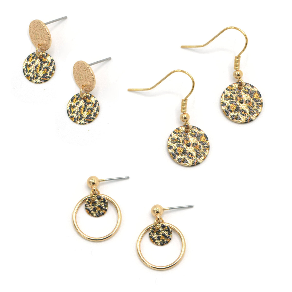 GOLD 3 PAIR EARRINGS SET#SQGN1031-0010 (NF5)