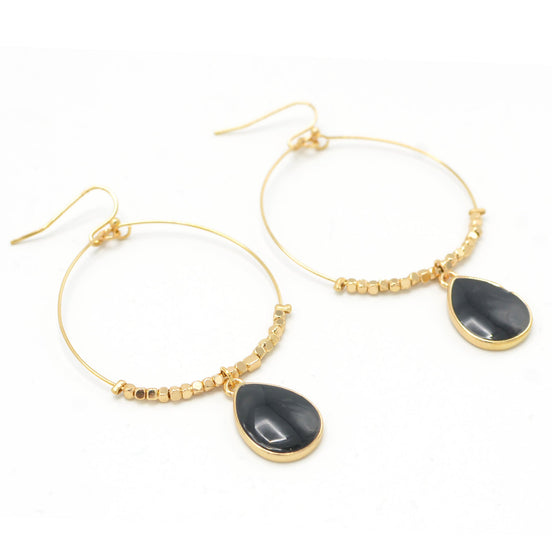 GOLD BLACK TEARDROP EARRINGS #SQXL102803BK ( )