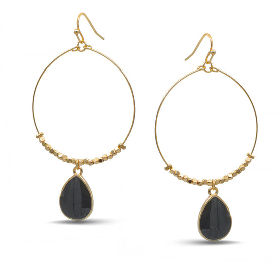 GOLD BLACK TEARDROP EARRINGS #SQXL102803BK ( )