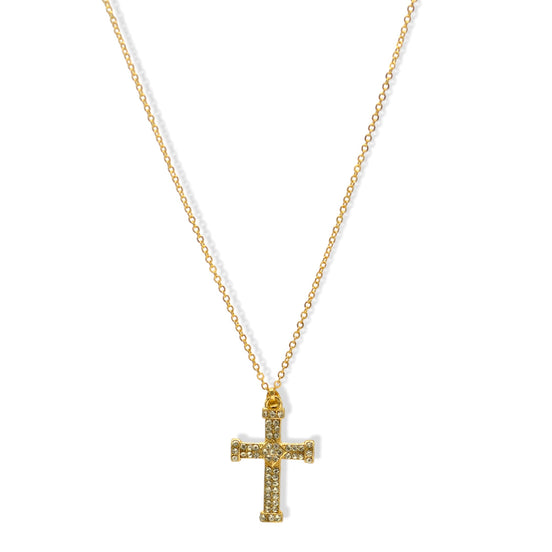 ✝️ Gold Crystal Cross Necklace (18" Chain, 1.5" Pendant)#SQXL191102G (RG22/MD10)
