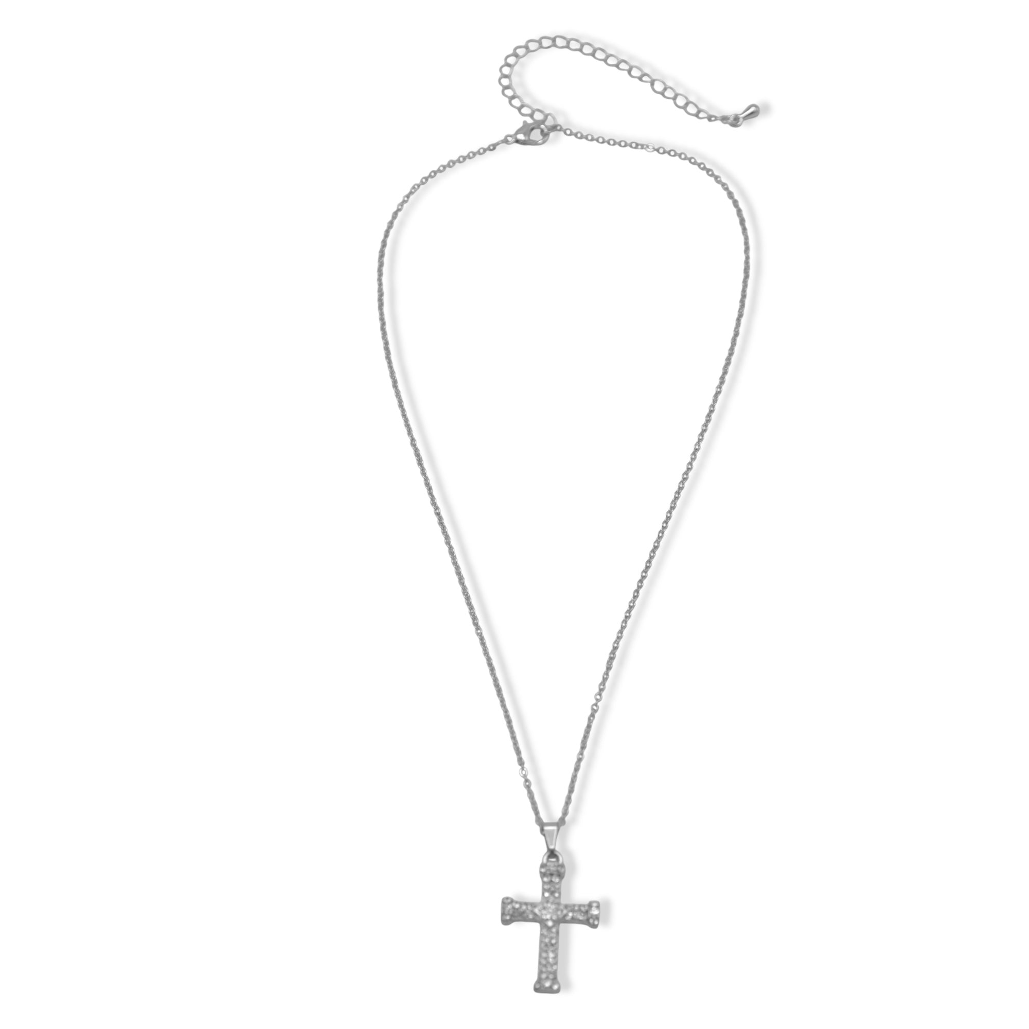 ✝️ Rhodium Crystal Cross Necklace (18