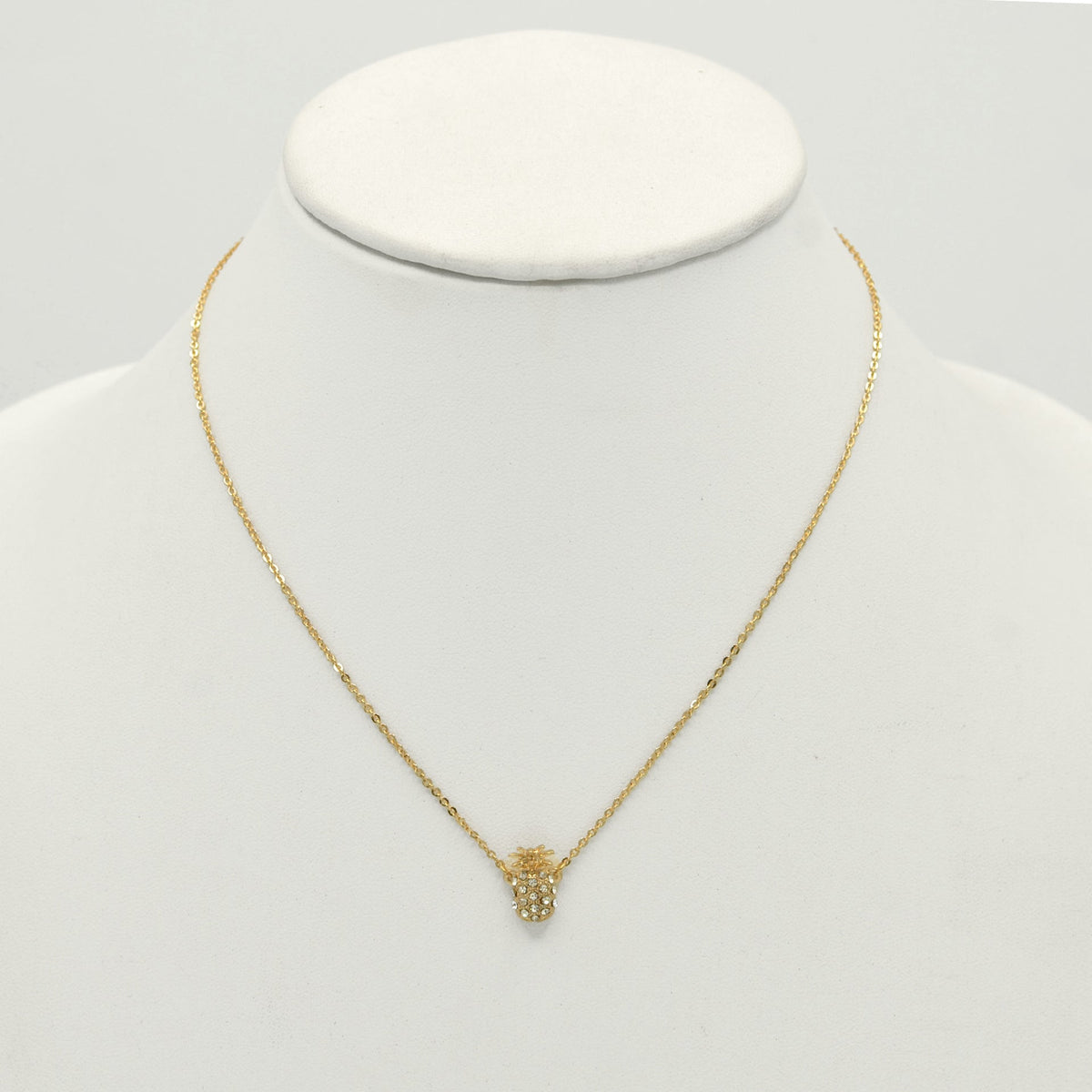GOLD PINEAPPLE CRYSTAL RHINESTONES SHORT PENDANT NECKLACE #SQXL191104G (LD25)