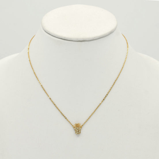 GOLD PINEAPPLE CRYSTAL RHINESTONES SHORT PENDANT NECKLACE #SQXL191104G (LD25)