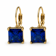 Gold Tone Blue Square  Leverback Earrings for Women – 0.8