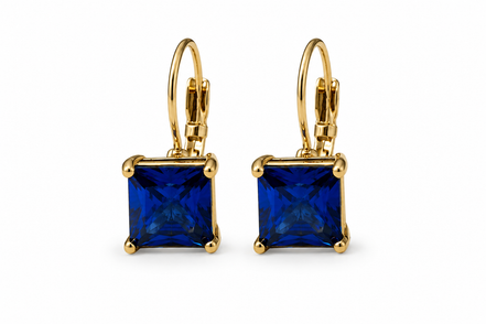 Gold Tone Blue Square  Leverback Earrings for Women – 0.8" Dangle Earrings | Elegant Fashion Jewelry#SQ787-E7715-1GBL