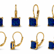 Gold Tone Blue Square  Leverback Earrings for Women – 0.8