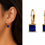 Gold Tone Blue Square  Leverback Earrings for Women – 0.8