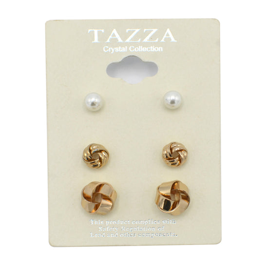GOLD AND PEARL 3 PAIR EARRINGS SET#SQGN1031-0002G