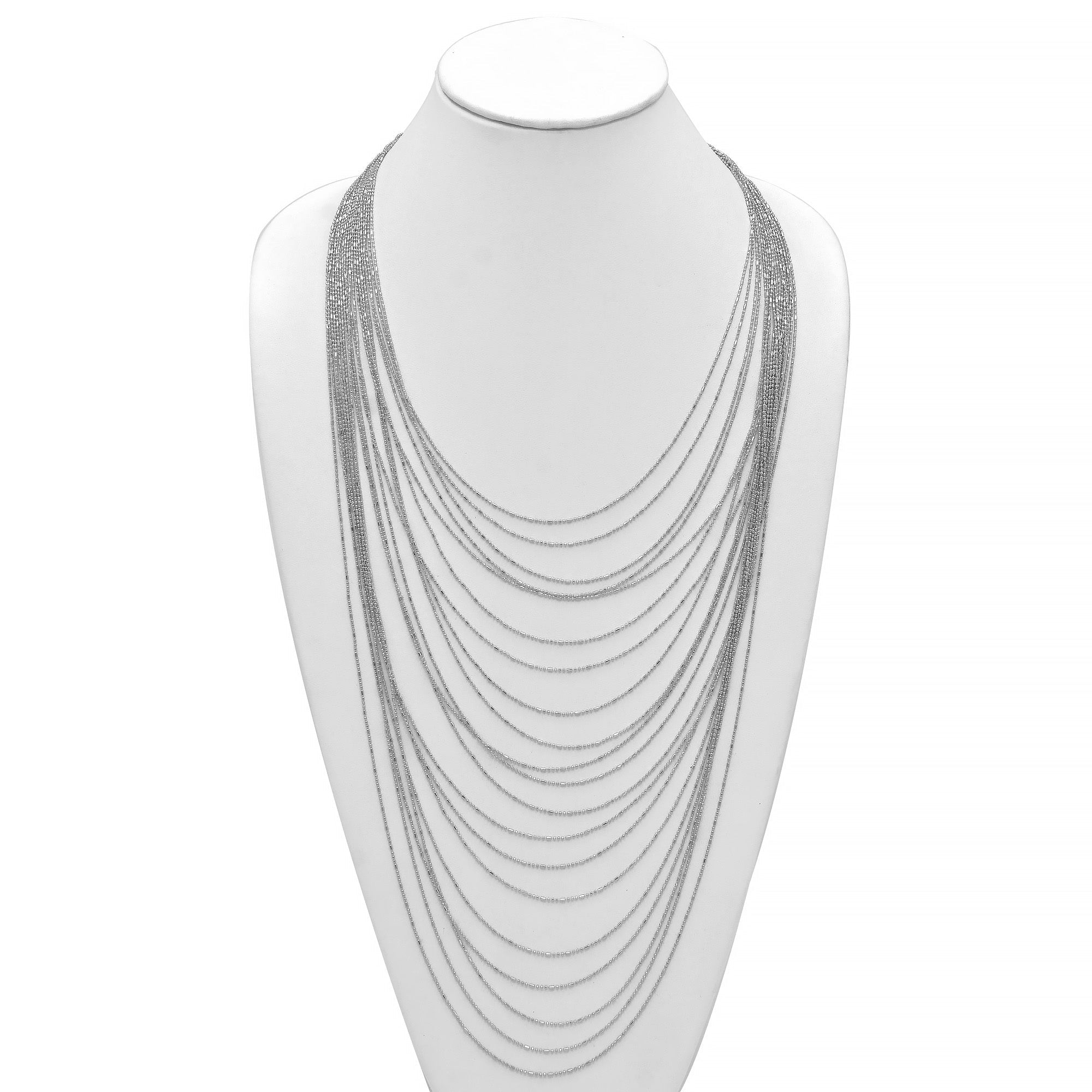 Rhodium tone metal Multi row Necklace #SQGN1106-4R (LG20-LH20)