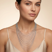 Rhodium tone metal Multi row Necklace #SQGN1106-4R (LG20-LH20)