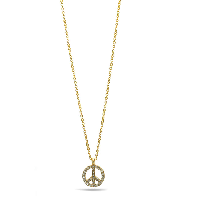 GOLD CRYSTAL PEACE SIGN PENDANT NECKLACE #SQXL102206G (BF11)