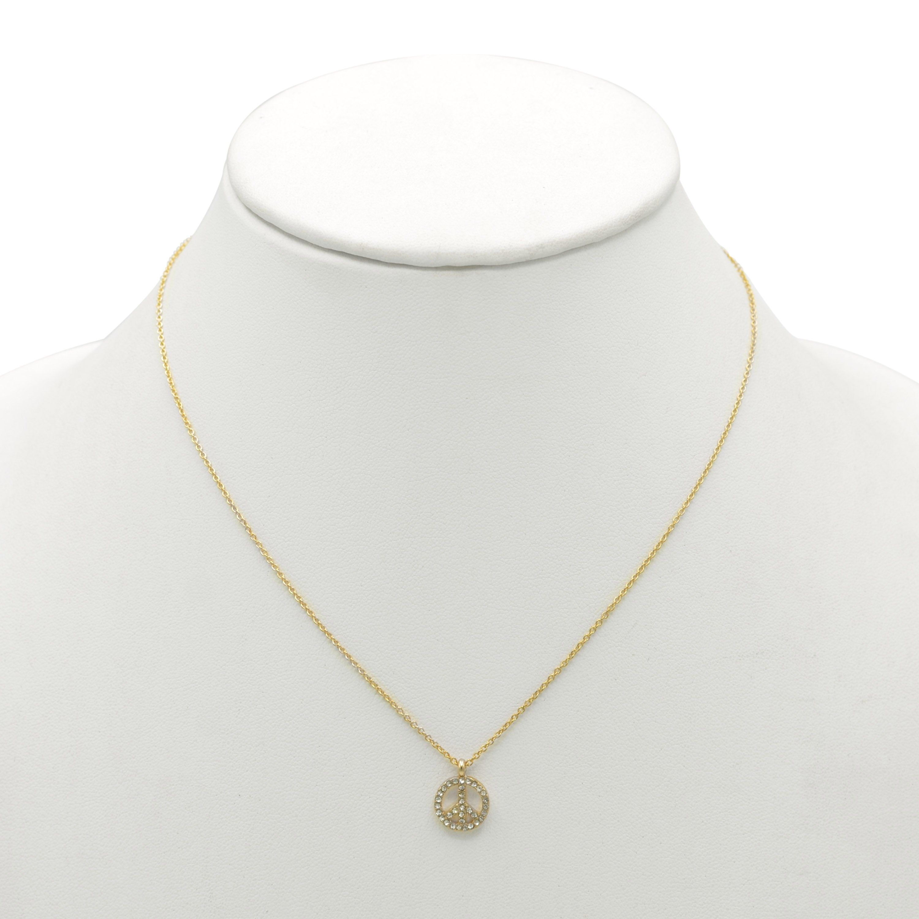 GOLD CRYSTAL PEACE SIGN PENDANT NECKLACE #SQXL102206G (BF11)