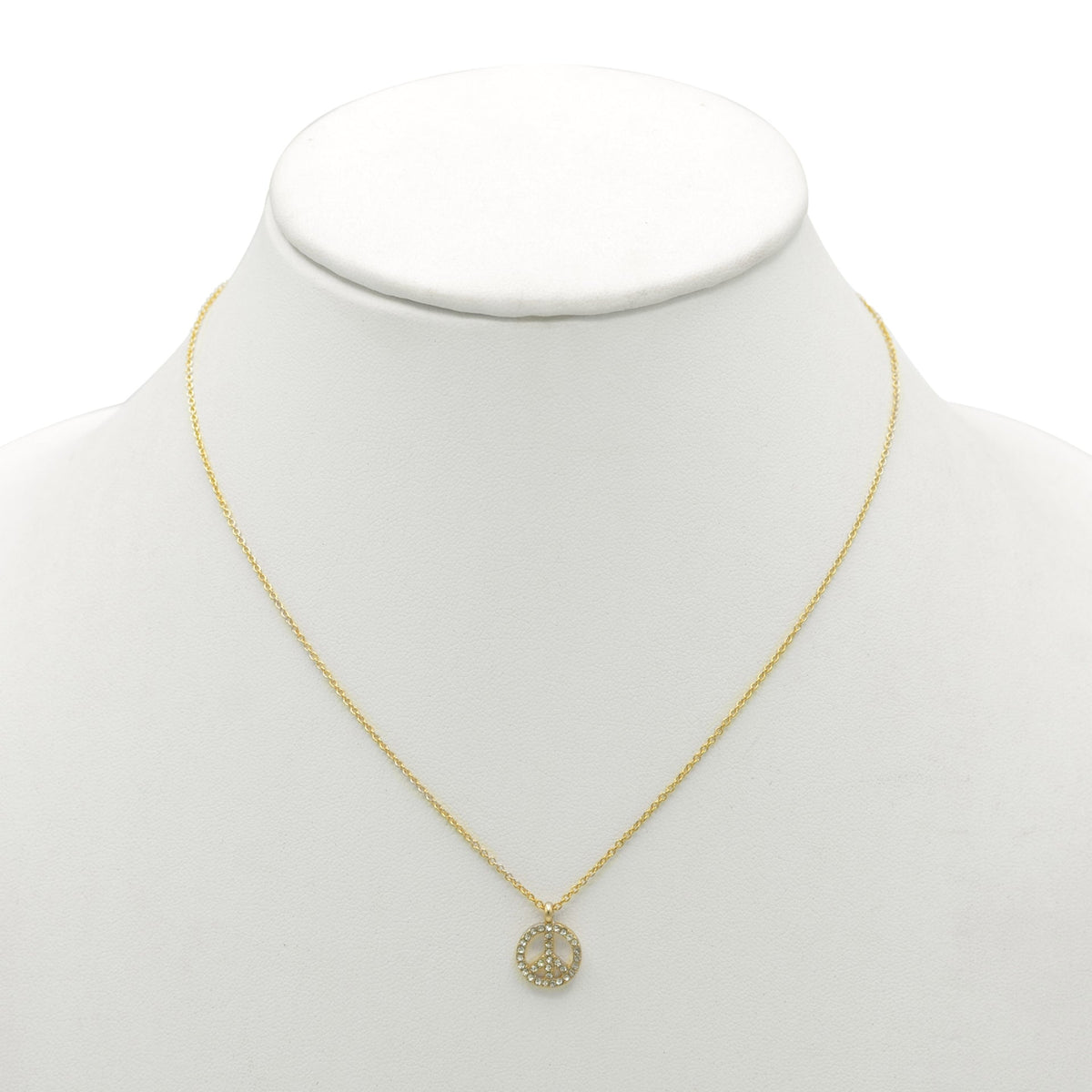 GOLD CRYSTAL PEACE SIGN PENDANT NECKLACE #SQXL102206G (BF11)