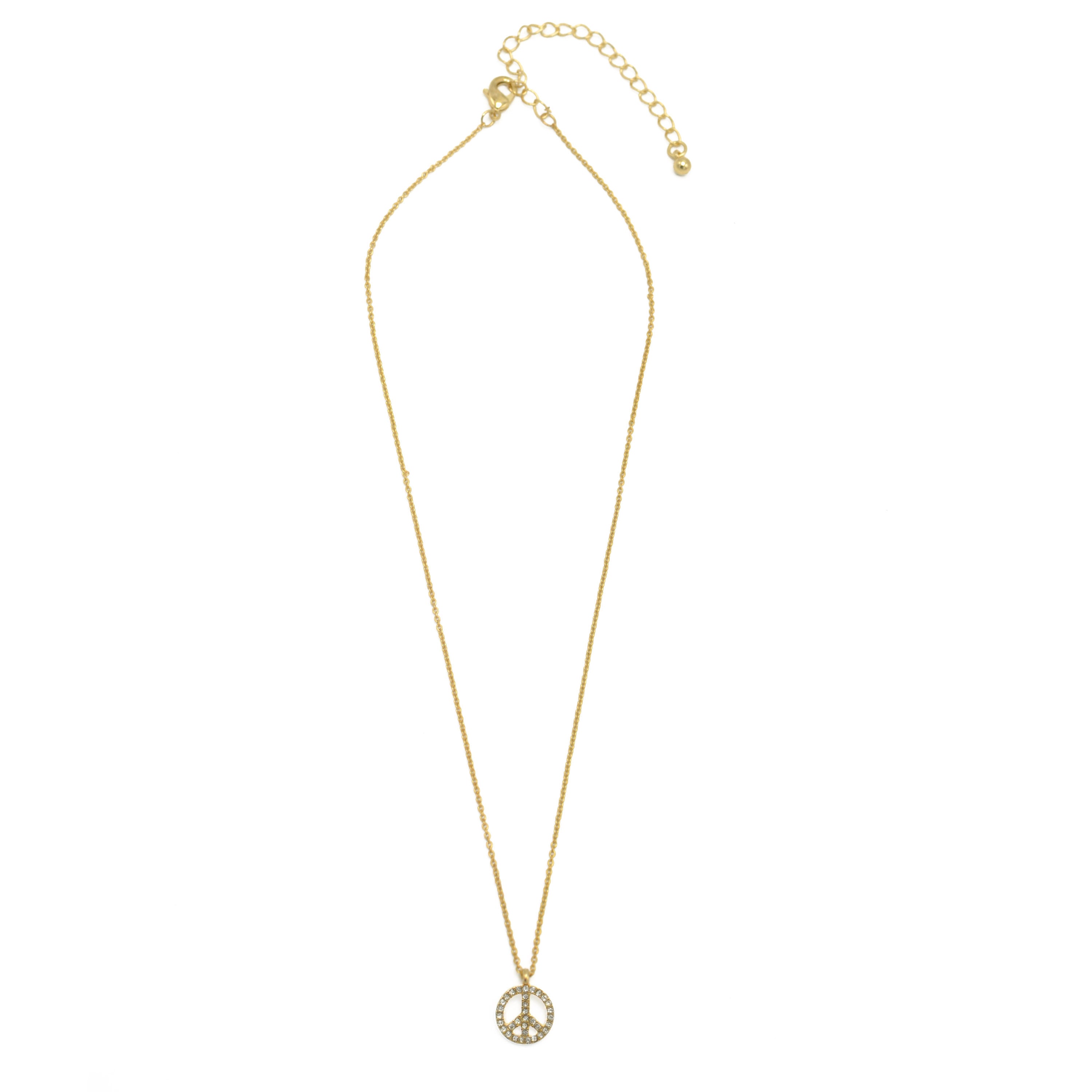 GOLD CRYSTAL PEACE SIGN PENDANT NECKLACE #SQXL102206G (BF11)