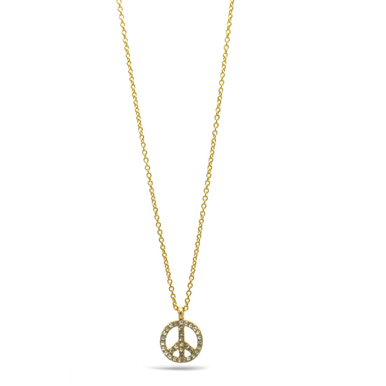 GOLD CRYSTAL PEACE SIGN PENDANT NECKLACE #SQXL102206G (BF11)