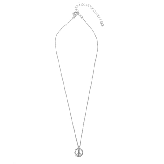 SILVER CRYSTAL PEACE SIGN PENDANT NECKLACE #SQXL102206S (BF11)