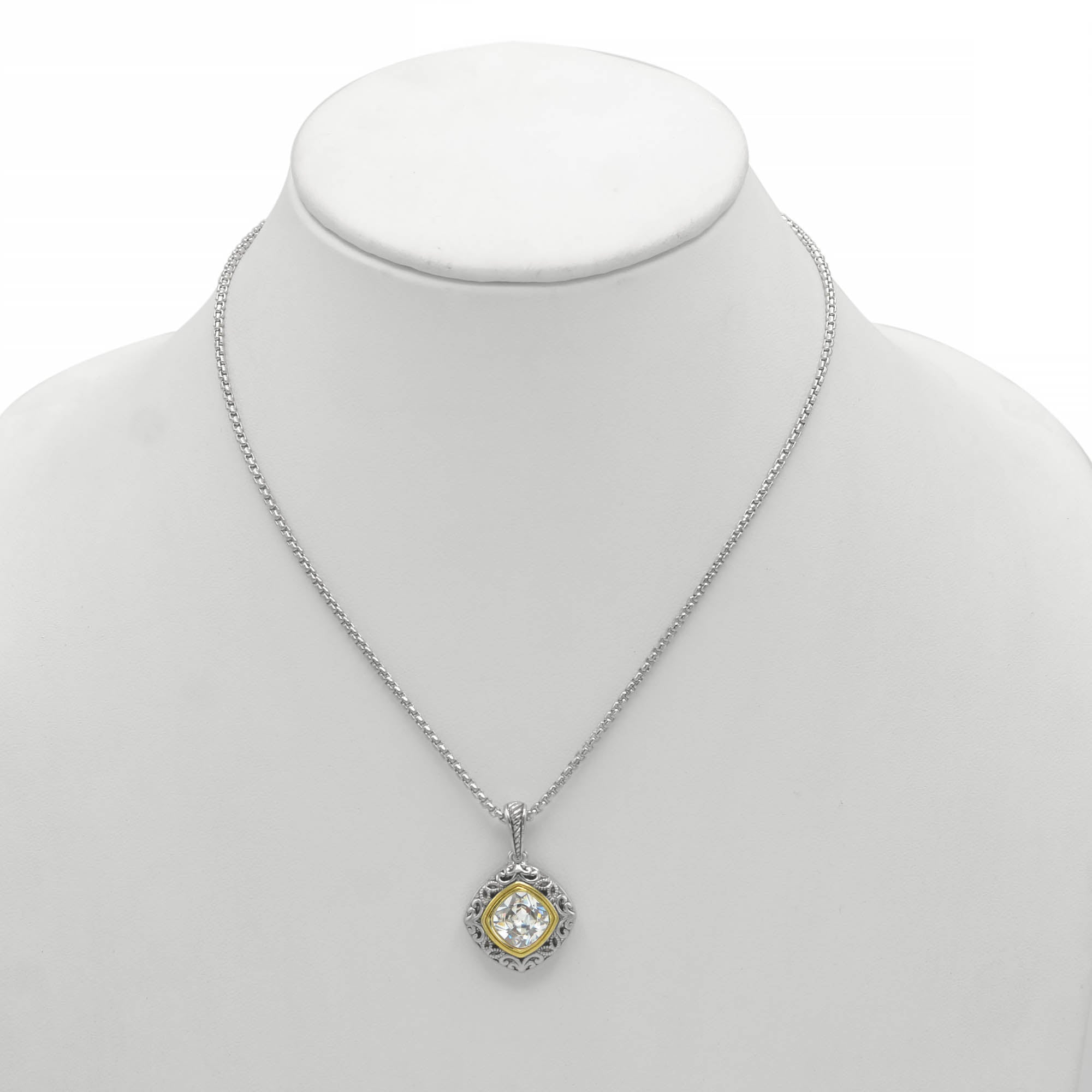 CLEAR CRYSTAL SILVER FILIGREE PENDANT NECKLACE #93061EH-CLR (FD18)