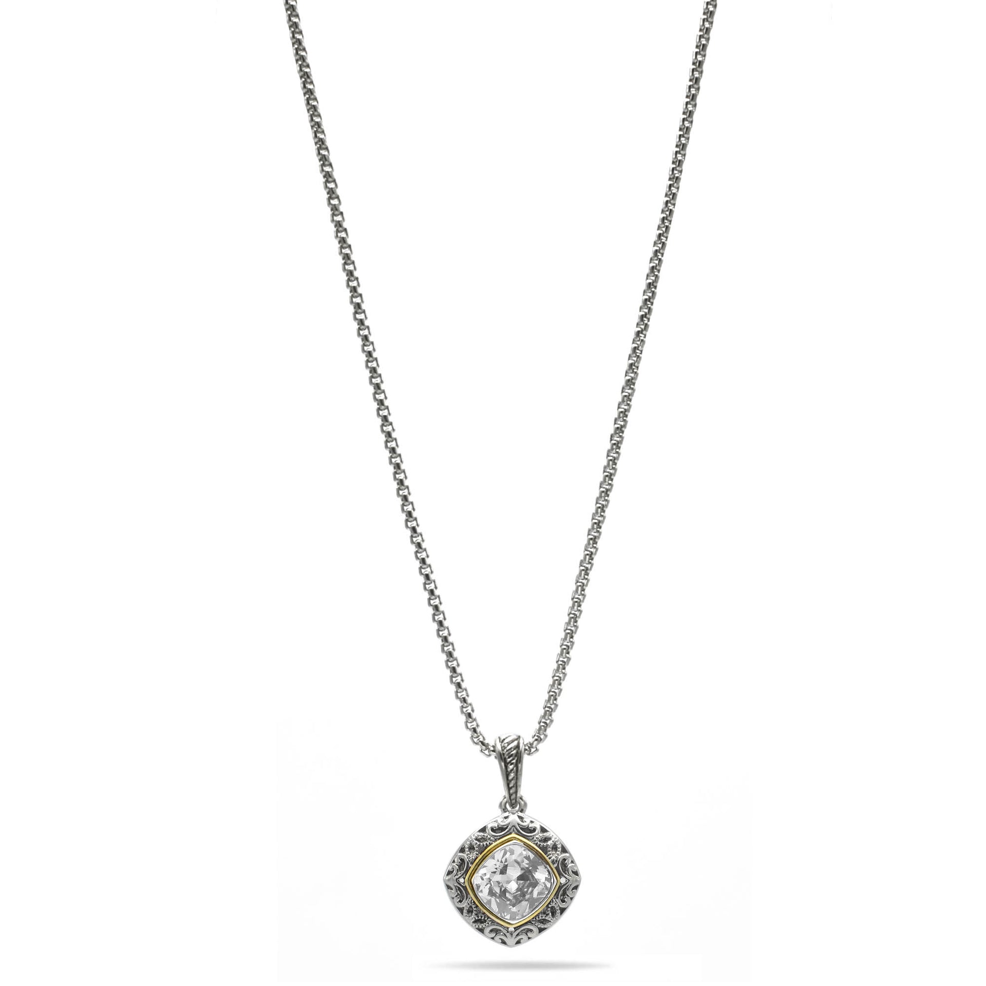 CLEAR CRYSTAL SILVER FILIGREE PENDANT NECKLACE #93061EH-CLR (FD18)