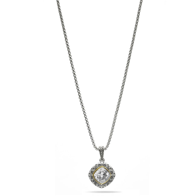 CLEAR CRYSTAL SILVER FILIGREE PENDANT NECKLACE #93061EH-CLR (FD18)