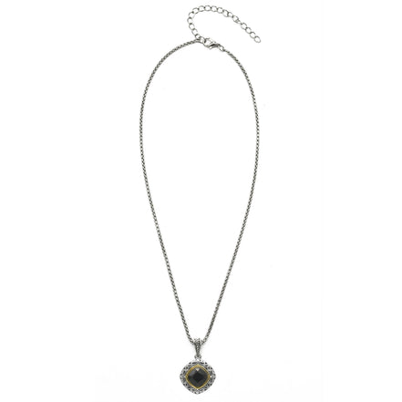 BLACK CRYSTAL SILVER FILIGREE PENDANT NECKLACE #93061EH-JET (FD18)