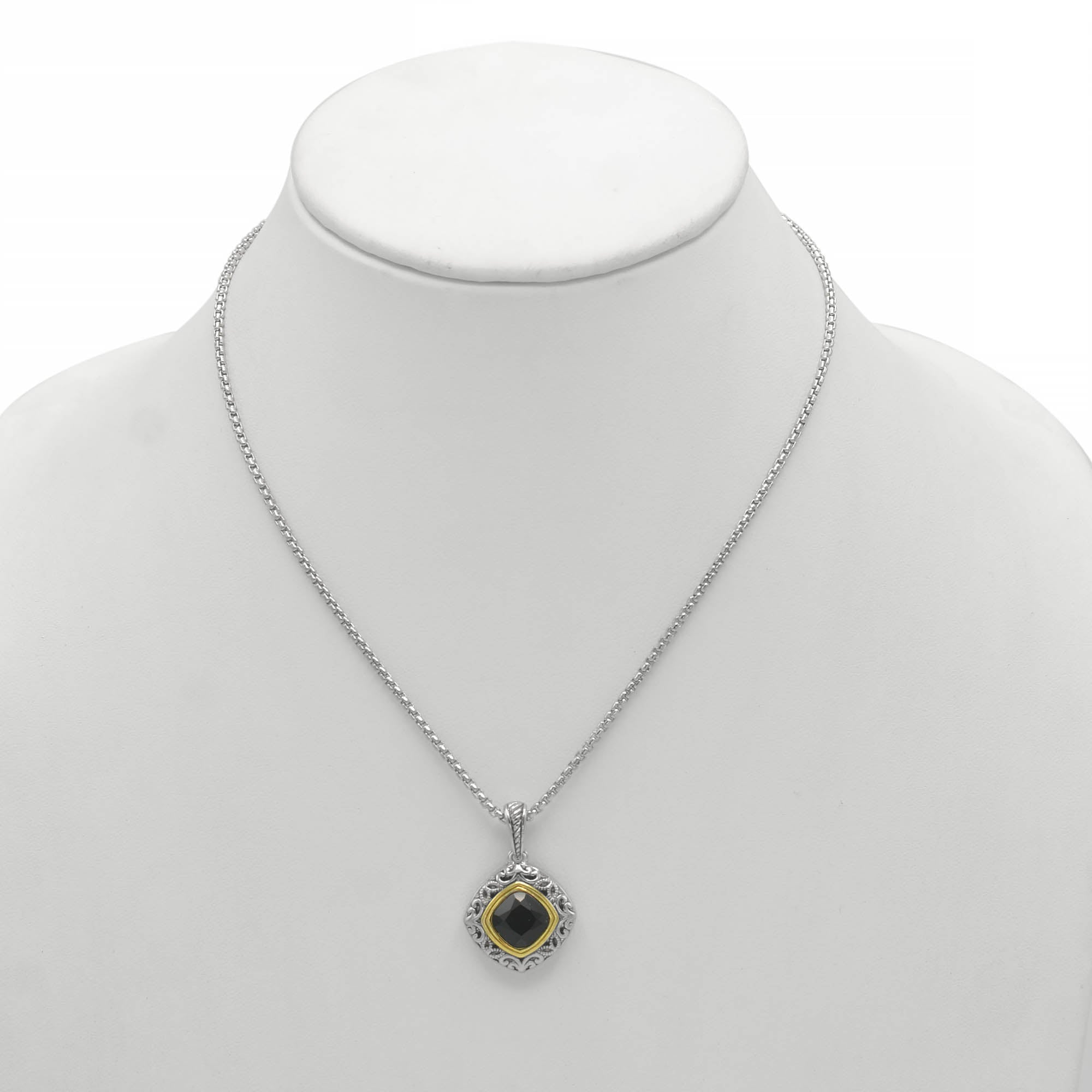 BLACK CRYSTAL SILVER FILIGREE PENDANT NECKLACE #93061EH-JET (FD18)