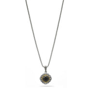 BLACK CRYSTAL SILVER FILIGREE PENDANT NECKLACE #93061EH-JET (FD18)