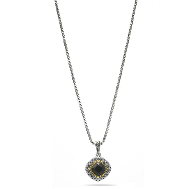 BLACK CRYSTAL SILVER FILIGREE PENDANT NECKLACE #93061EH-JET (FD18)