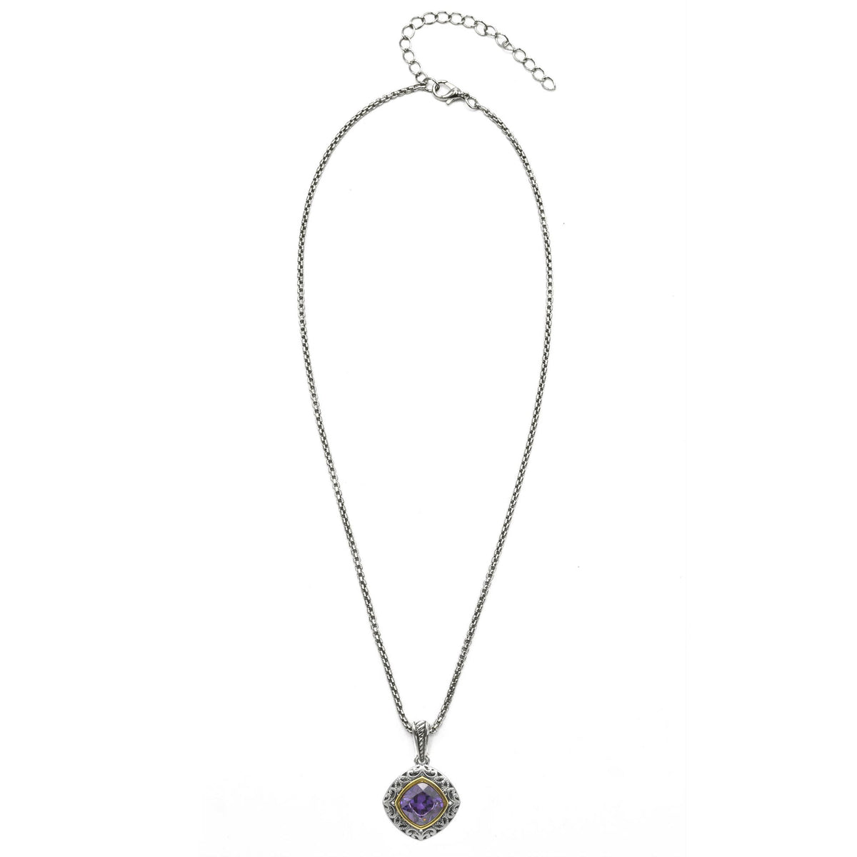 AMETHYST CRYSTAL SILVER FILIGREE PENDANT NECKLACE  #93061EH-AM (FC18)