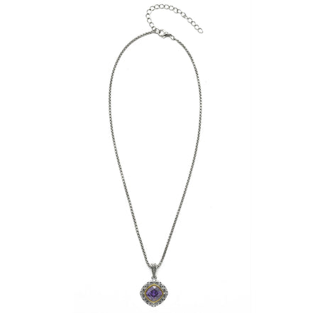 AMETHYST CRYSTAL SILVER FILIGREE PENDANT NECKLACE  #93061EH-AM (FC18)