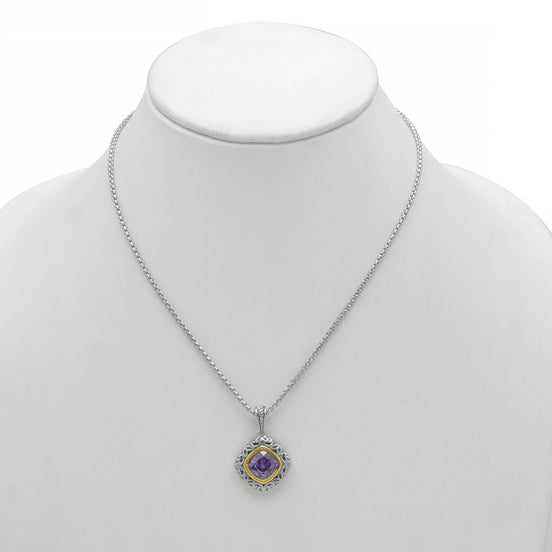 AMETHYST CRYSTAL SILVER FILIGREE PENDANT NECKLACE  #93061EH-AM (FC18)