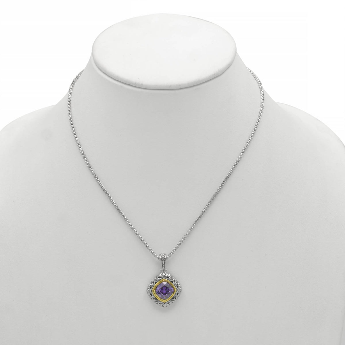 AMETHYST CRYSTAL SILVER FILIGREE PENDANT NECKLACE  #93061EH-AM (FC18)
