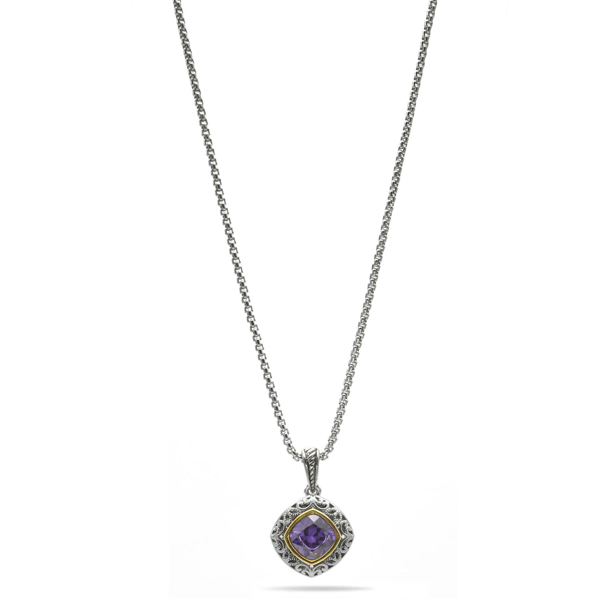 AMETHYST CRYSTAL SILVER FILIGREE PENDANT NECKLACE  #93061EH-AM (FC18)