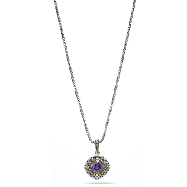AMETHYST CRYSTAL SILVER FILIGREE PENDANT NECKLACE  #93061EH-AM (FC18)