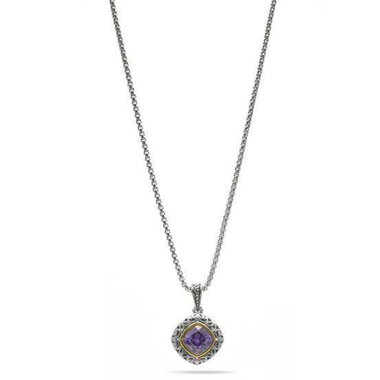 AMETHYST CRYSTAL SILVER FILIGREE PENDANT NECKLACE  #93061EH-AM (FC18)