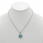 AQUA BLUE CRYSTAL SILVER FILIGREE PENDANT NECKLACE #93061EH-AQ (FD19)