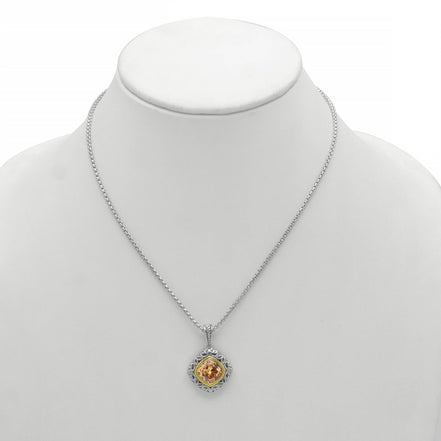 CHAMPAGNE CRYSTAL SILVER FILIGREE PENDANT NECKLACE #93061EH-CHAM (FD19)