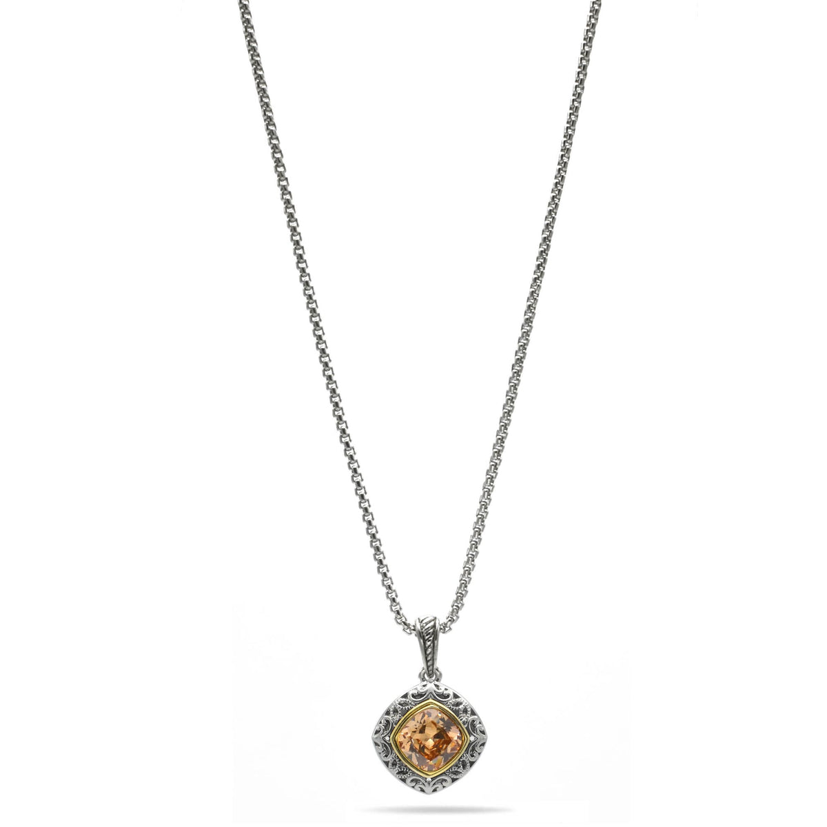 CHAMPAGNE CRYSTAL SILVER FILIGREE PENDANT NECKLACE #93061EH-CHAM (FD19)