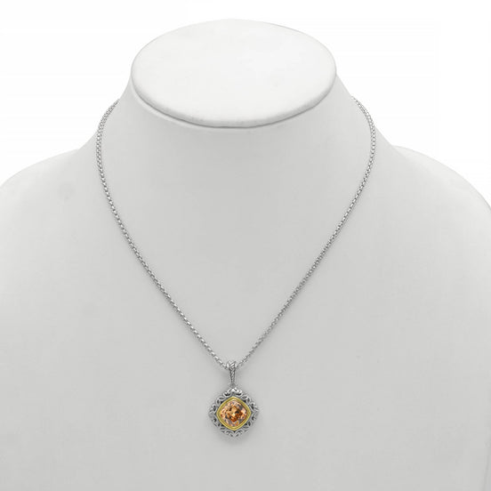 CHAMPAGNE CRYSTAL SILVER FILIGREE PENDANT NECKLACE #93061EH-CHAM (FD19)