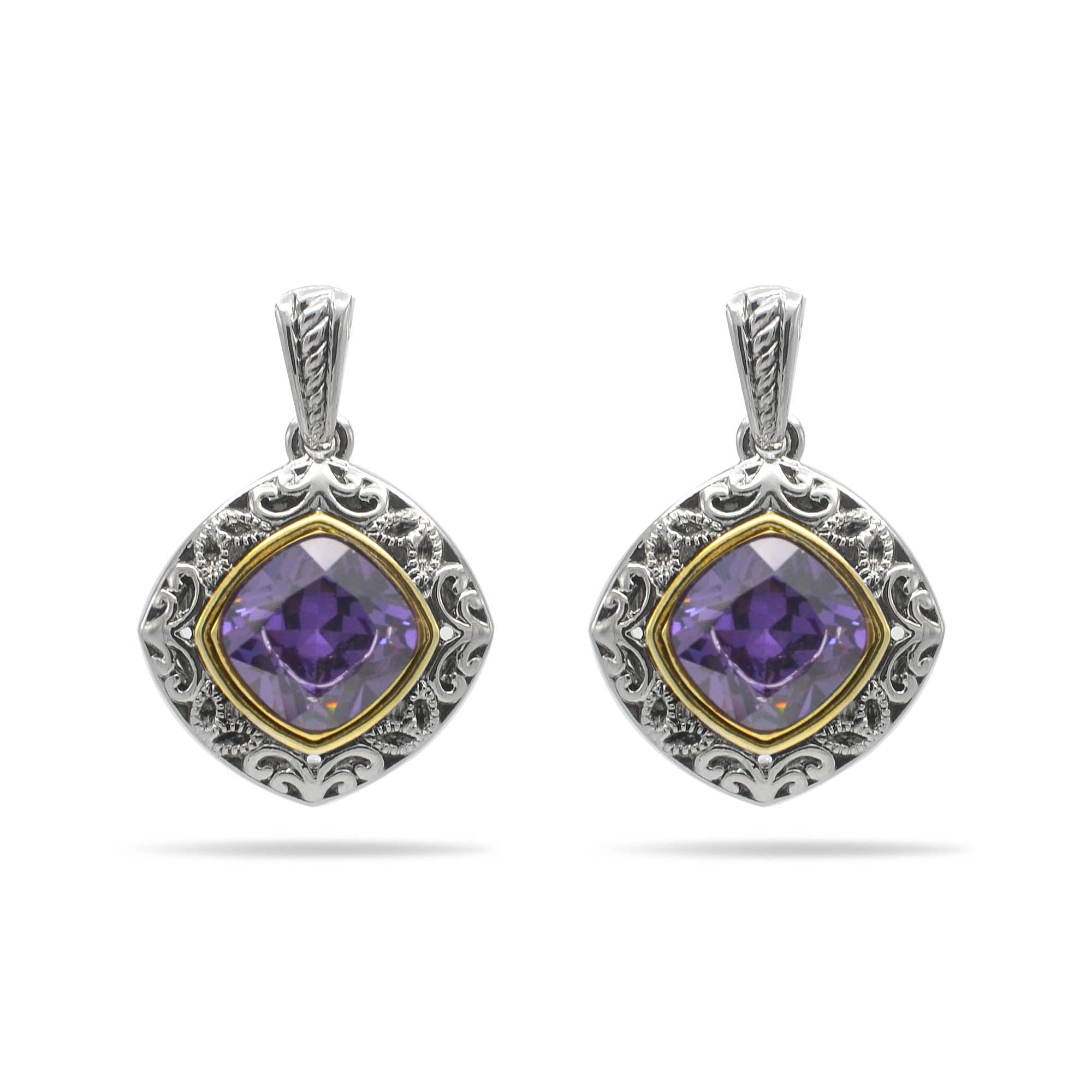 AMETHYST CRYSTAL SILVER FILIGREE EARRINGS #93061ER-AM (FC18)