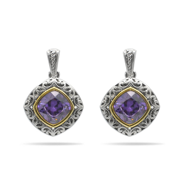 AMETHYST CRYSTAL SILVER FILIGREE EARRINGS #93061ER-AM (FC18)