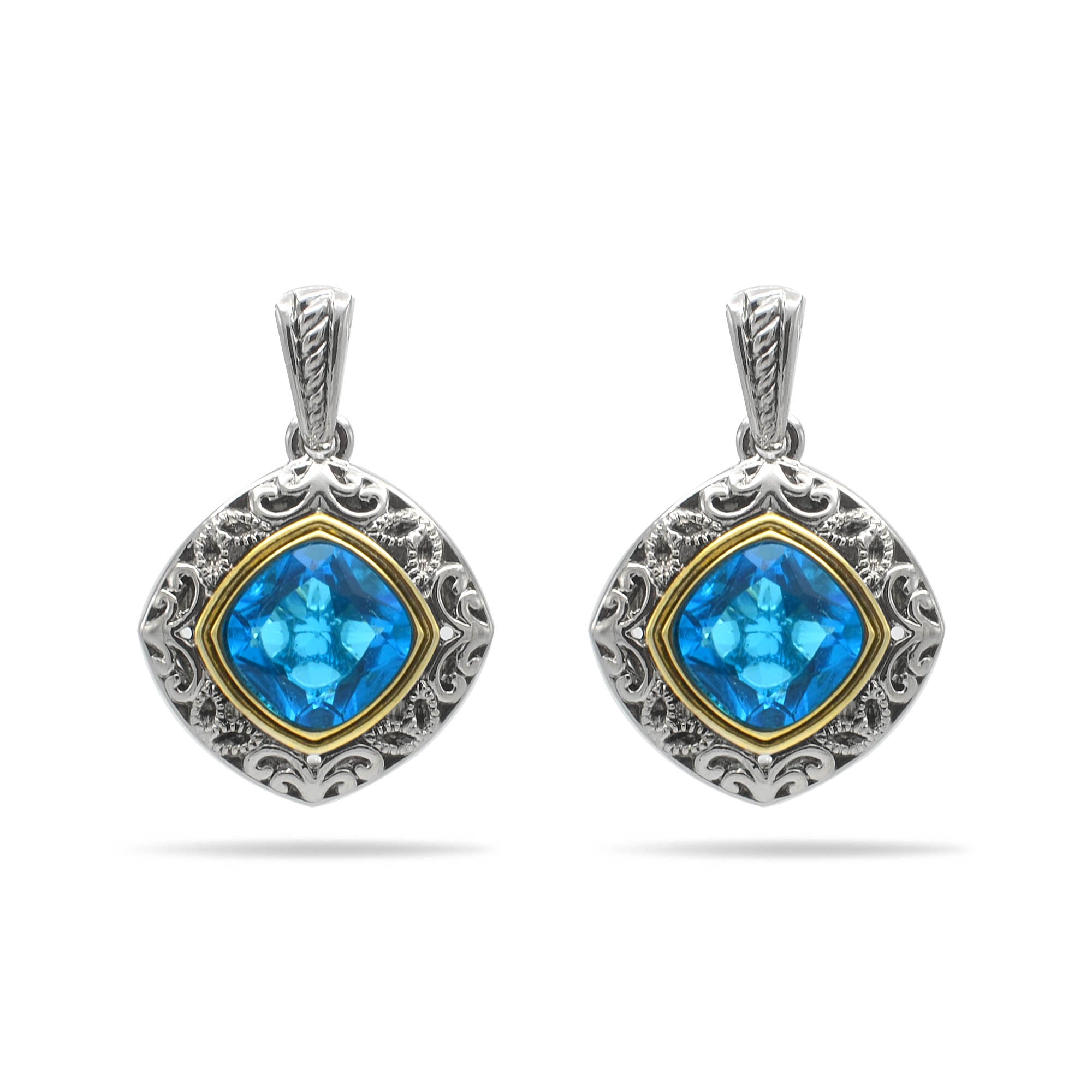 AQUA BLUE CRYSTAL SILVER FILIGREE EARRINGS # 93061ER-AQ (FD19)