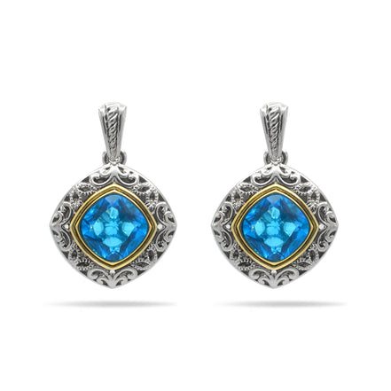AQUA BLUE CRYSTAL SILVER FILIGREE EARRINGS # 93061ER-AQ (FD19)